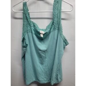 Venezia Seafoam Green Lace Trim Tank Top Plus Size 18/20 Cotton Blend Camisole